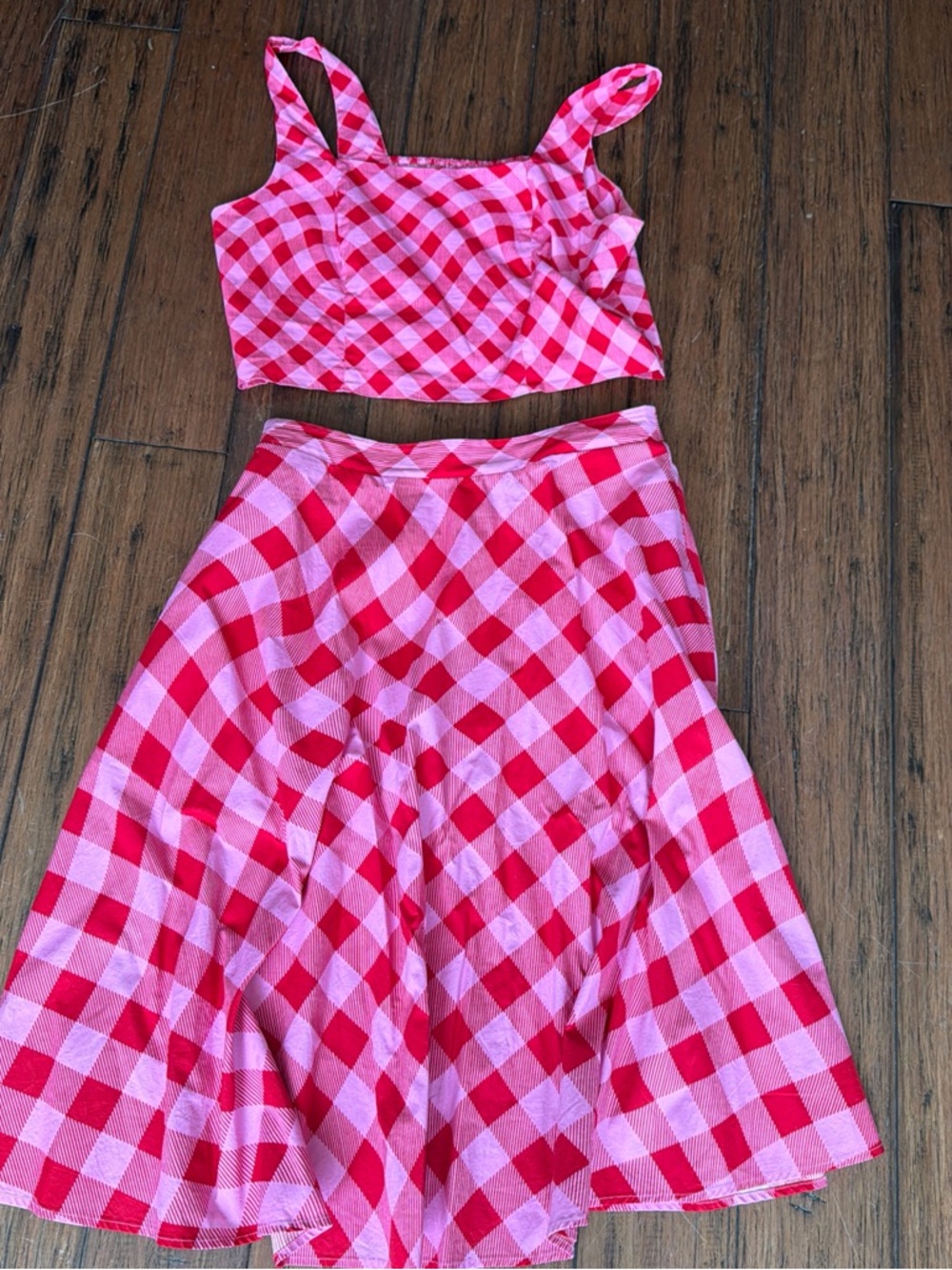Pink Red Gingham Two-Piece womans Dress Set M/L